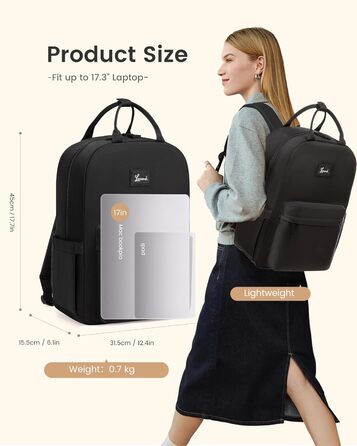 LOVEVOOK Рюкзак для жінок, шкільний рюкзак для ноутбука, рюкзак для підлітка, дівчинки, 15.6 дюймів, чорний, водонепроникний, для школи, університету, подорожей