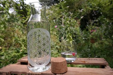 1.0L Carafe with the Flower of Life and cork stopper ~ FREIGLAS ~ Water jug, Flower of Life, engraving