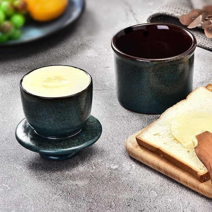 Ceramic Butter Container – Ceramic Butter Dish with Water Line for Countertop, Keeps Butter Fresh, Blue