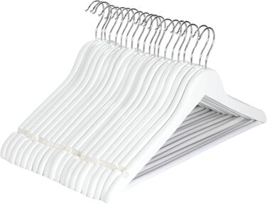 Плечики дерев'яні для одягу (20 шт.) з перекладиною та поворотним гачком 360° - для костюмів, сорочок, пальт, білі