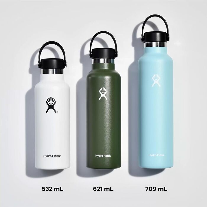 HYDRO FLASK - 621ml (21oz) Water Bottle with Lid - Vacuum Insulated, Reusable Stainless Steel Bottle - Leakproof Lid - Hot & Cold - Small Opening - (Flex Lid, Trillium, 30 ml)