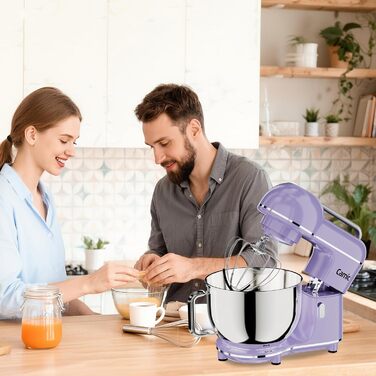 Кухонна машина Camic 2000W: планетарний міксер з чашею з нержавіючої сталі 7л, 10 швидкостями, набором насадок та захистом від бризок, світло-фіолетова
