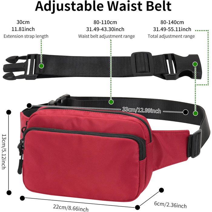 Поясна сумка на пояс, на стегно, унісекс, з регульованим ремінком, 30 см, для подорожей, активного відпочинку, прогулянок з собакою, чоловіча та жіноча (червона)