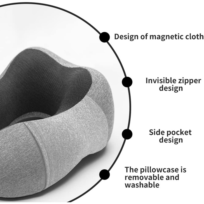 Подушка для шиї Gvolatee з маскою для сну та берушами - знімний чохол, Memory Foam, блискавка, з сумкою для зберігання - подушка для подорожей, колір: сірий