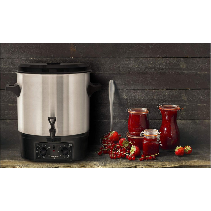 GWK-27A Mulled Wine Cooker - Canning Machine with 27 Liter Capacity - 2000 Watts - Brushed Stainless Steel - Easy Operation (Temperature and Timer) - Automatic Shut-Off - Silver