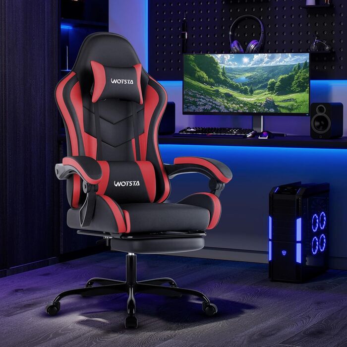 Геймерське крісло Ergonormic з підставкою для ніг та підтримкою попереку, чорно-червоне
