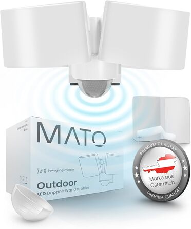 Світлодіодний подвійний прожектор з датчиком руху MATO, 40 Вт, 3000K, IP65, білий – вуличний настінний світильник для зовнішнього освітлення