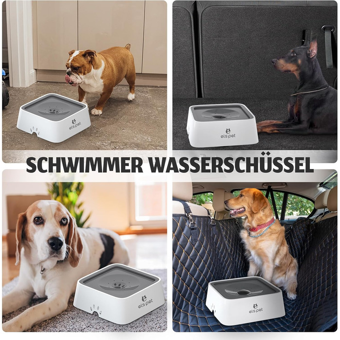 Трапезний набір для собак ELS PET: миска для води та корму, антивитікання, 2L, сіра