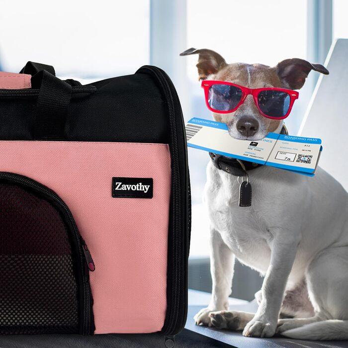 Транспортна сумка для котів та собак Zavothy, дихаюча та легка, з регульованим плечовим ременем, знімний м'який матрац (Рожевий, S)