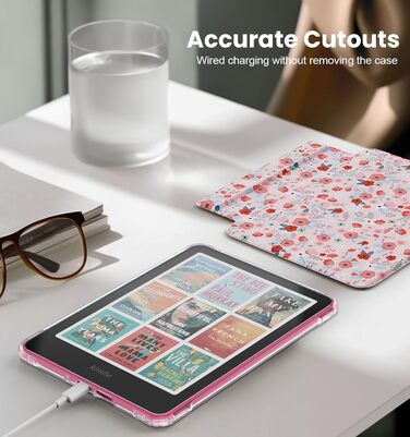 Чохол для Kindle Paperwhite 12 (2024) та Kindle Colorsoft (2024/2025) MoKo з магнітною застібкою, прозорий, захист від подряпин, авто-вкл/викл, колір: весняне рожевий