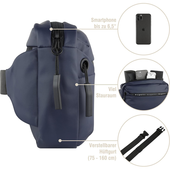 Чоловіча поясна сумка Bugatti Blanc Bauchtasche - для подорожей, повсякденного використання та спорту, блакитна