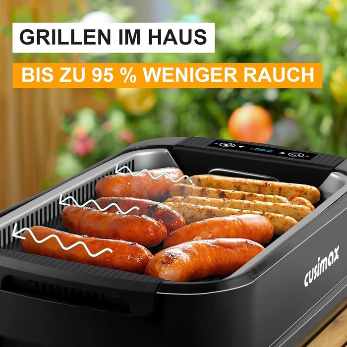 CUSIMAX Electric Grill 1500W Table Grill Electric with Lid for Indoor and Outdoor Use, Electric Grill with Adjustable Temperature, Removable Oil Collection Tray and Grill Plate, Black