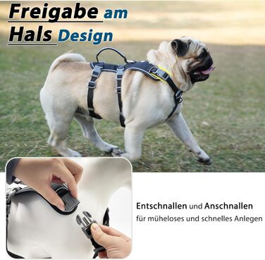 Нашийник для собак з повідком, безпечний нашийник від виривання, анти-тяговий нашийник з ручкою та світловідбиваючими елементами, легкий, регульований нашийник для середніх собак (Чорний, XS). Дуже маленький, чорний