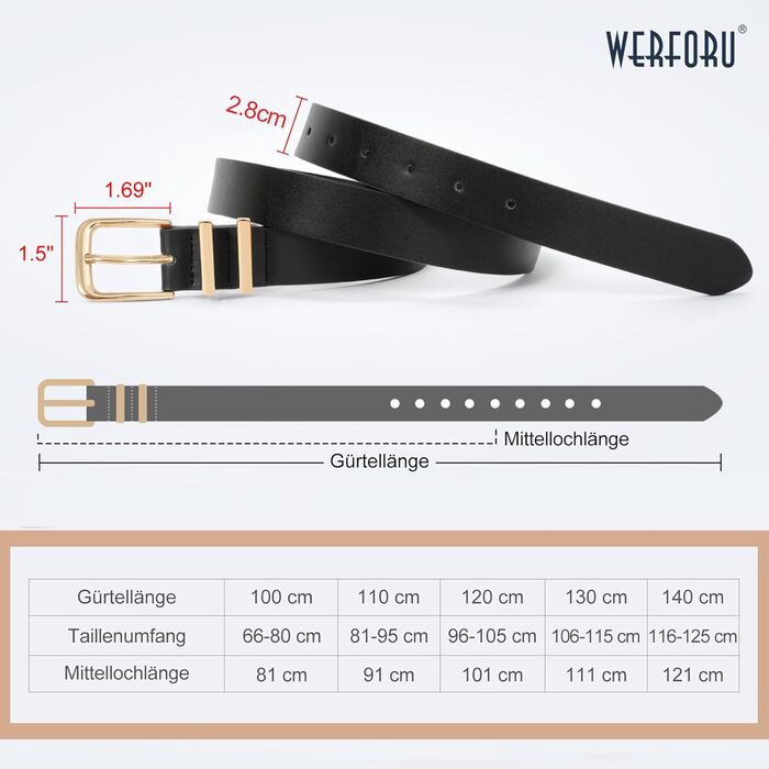 Жіночі шкіряні ремені WERFORU (3 шт.) - чорний, коричневий, бежевий. Підходять для талії 81-95 см