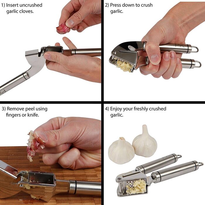 Stainless Steel Garlic Press - Professional Grade - Baby Food Safe - 10 Year Warranty - Precision Kitchenware