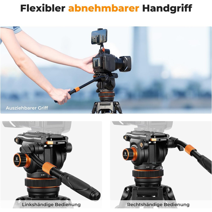 Штатив для камери K&F CONCEPT VA3+BV20: відео штатив з поворотним кріпленням, 184 см, для DSLR, відеокамер