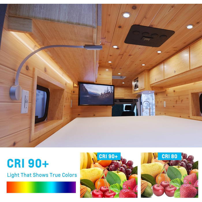 Світлодіодна лампа для кемпера Acegoo 12V/24V з USB зарядкою, червоним нічником, димуванням та гнучким кронштейном