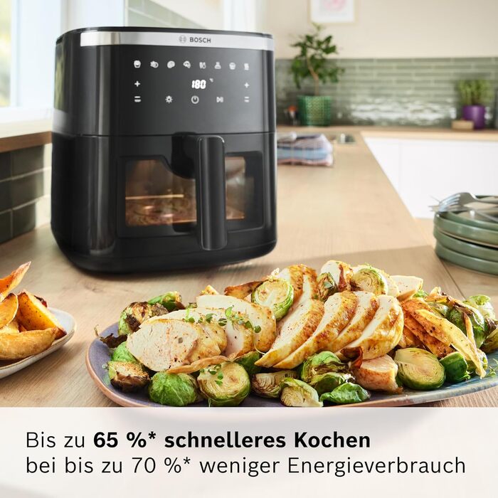 Bosch Serie 6 Hot Air Fryer XXL - 7.2L Capacity, 7 Pre-set Programs, Illuminated Window, Fast Cooking, Black