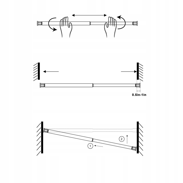 Розпірна штора для душу: міцний карниз без свердління, 70-120 см
