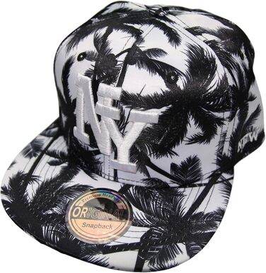 Кепка Snapback New York - сіро-біла, регульований розмір 52-58 см, чорний гавайський принт