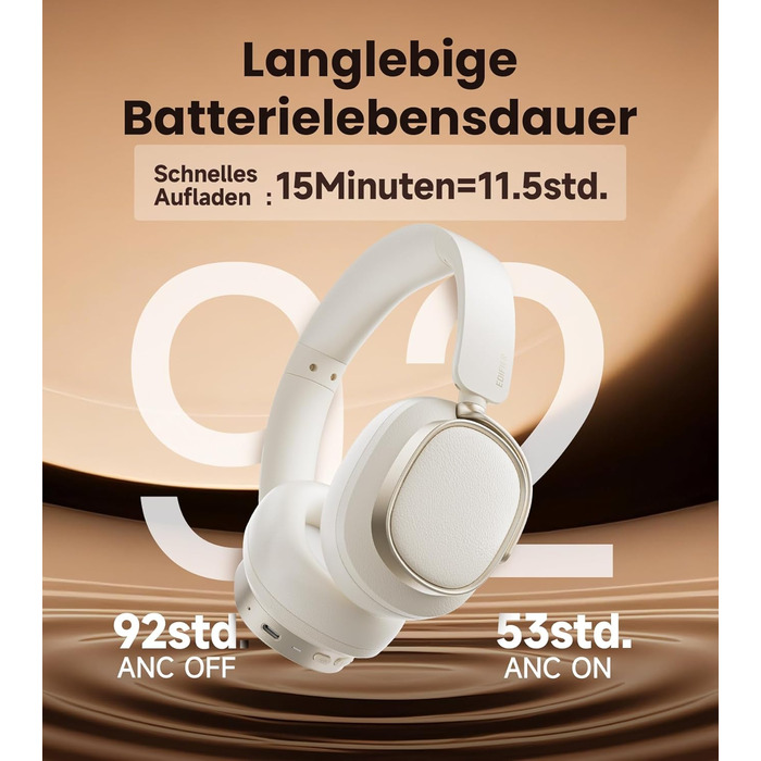 Навушники бездротові Edifier ES850NB з шумозаглушенням, Hi-Res Audio, Bluetooth 5.4, LDAC, 92 год роботи, слонова кістка