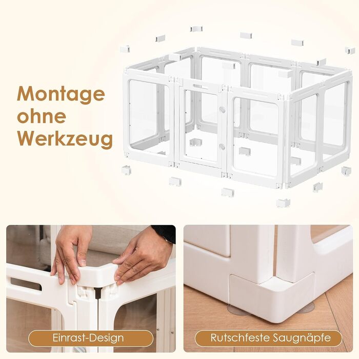 Акриловий вольєр для цуценят, 60 см, прозорий загородження для собак, портативний вольєр для цуценят та собак середніх розмірів, для використання в приміщенні та на вулиці, 10 панелей, білий