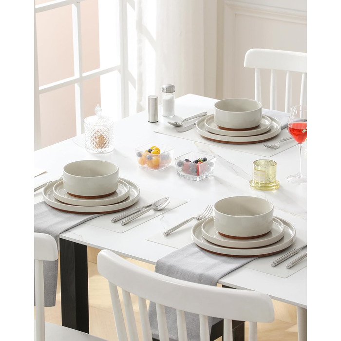 MALACASA Набір посуду з каменю 6 осіб, 18 предметів: тарілки, миски, керамічний сервіз з глазур'ю 