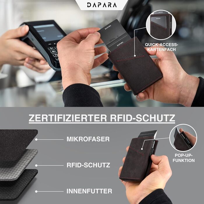 Чоловічий гаманець DAPARA | Тонкий гаманець з відділом для монет та RFID-захистом | Портмоне для чоловіків | Для 12 карт | Гаманець з карбоновим покриттям, червоний (мікрофібра)