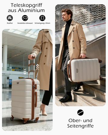 Валіза COOLIFE з жорстким корпусом, тріляк, ручна валіза з TSA-замком та 4 колесами (білий/коричневий, велика валіза)