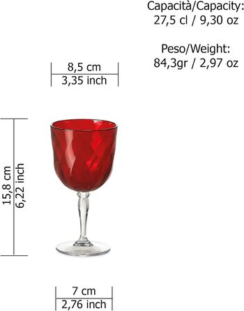 Набір келихів Omada Design Linea Diamond Rot (4 шт., 27,5 cl) з акрилу, для дому та вулиці