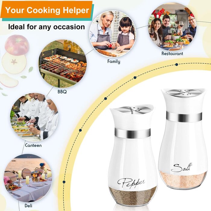 Набір для солі та перцю з нержавіючої сталі з скляною пляшечкою, диспенсер для спецій, аксесуари для кухні, дому, ресторану, обіднього столу (білий)