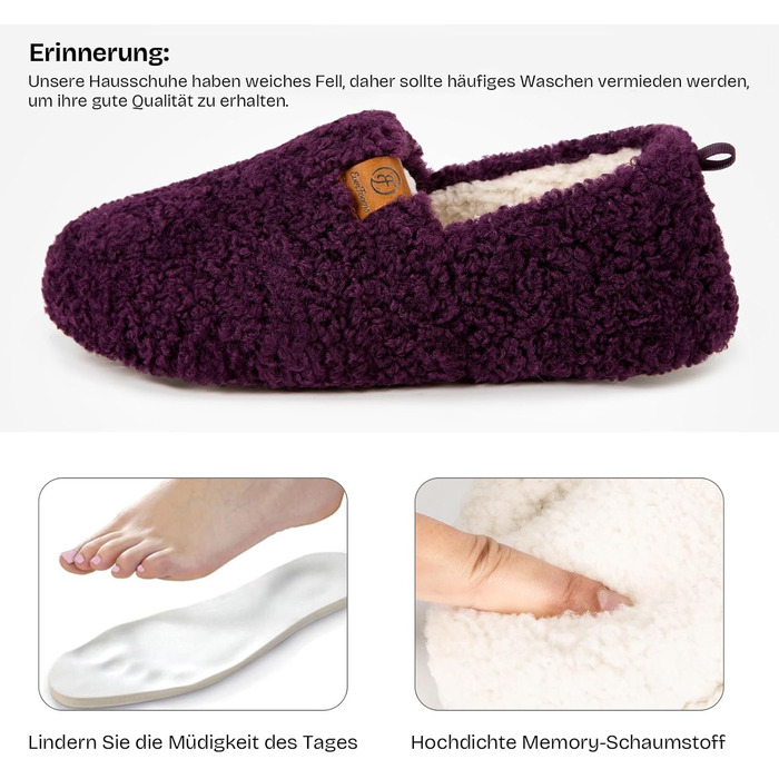 Жіночі теплі халапи EverFoams з м'якої штучної вовни та Memory Foam, закриті тапочки (42/43 EU, темно-фіолетові)