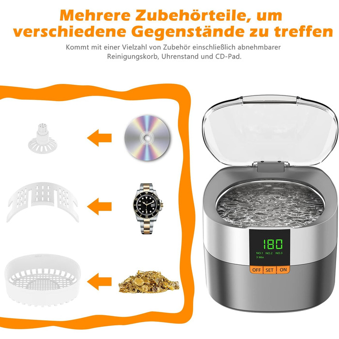Ультразвукова мийка KECOOLKE для прикрас, ювелірних виробів, монет та годинників з цифровим таймером