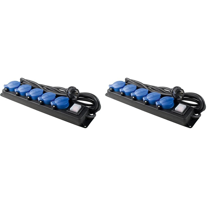 Розподільна коробка з вимикачем Schwabe, 5-фальна, IP44, 230V, 16A, 4.5м, для зовнішнього використання (2 шт. в упаковці)