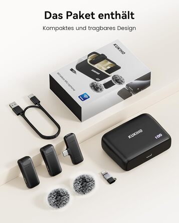 Бездротовий петличний мікрофон з зарядним кейсом, 36 годин роботи, шумозаглушення, 40 м радіус дії, Plug-and-Play для iPhone/iPad/Android/PC, YouTube, Vlog, Live-Streaming, чорний