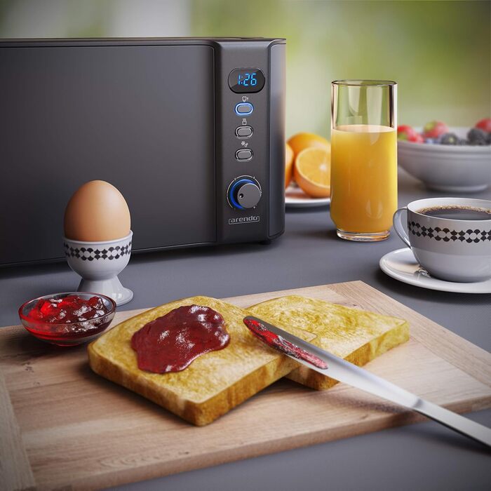 Arendo - 2-Slice Long Slot Toaster - Defrost Function - 1000 W - Double-walled Housing - Integrated Roll Attachment - Browning Levels 1-6 – Display with Remaining Time Indicator - Stainless Steel Black Matte A: Black Matte