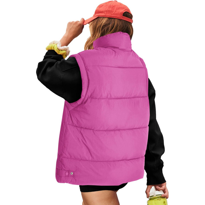 Жіноча велика степкова жилетка SENSERISE, пухова жилетка, об'ємна куртка, на блискавці, верхній одяг з кишенями, м'яка жилетка, колір фуксія (рожевий)