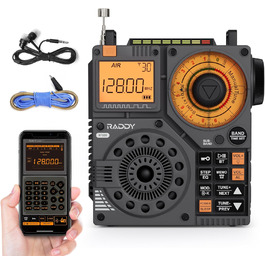 Raddy RF320: Портативне радіо Kurzwellenradio з керуванням через додаток, FM/AM/VHF/SW/AIR, підтримка BT/TF-картки, перезаряджуване, з антеною 3м, навушниками, ліхтариком, SOS, сірий