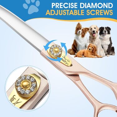 Професійна ножиця для грумінгу собак JASON Profi Fellschere - 40 зубців, з японської сталі 440C, 7 дюймів, ергономічна ручка, рожеве золото