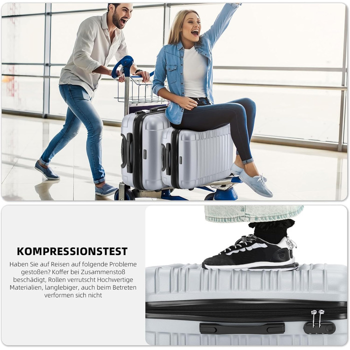 Чемодан Beibye 2088 з жорстким корпусом, валіза-тележка, ручна валіза, 14 кольорів (срібний, M)