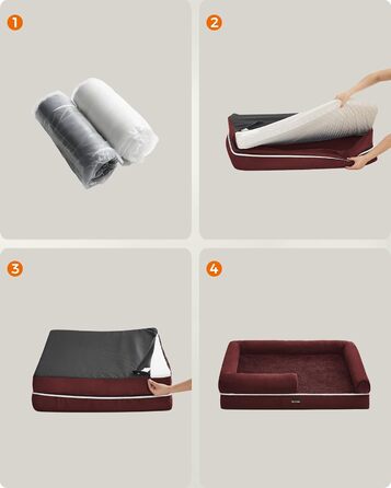 Feandrea Orthopedic Dog Bed, Dog Cushion, Dog Basket, Soft Padding, Dog Sofa, Raised Edges, Removable and Washable Cover, 91 x 71 x 20 cm, Non-Slip Bottom, PGW076G01 (L 120 x W 85 x H 20 cm, Berry Red)