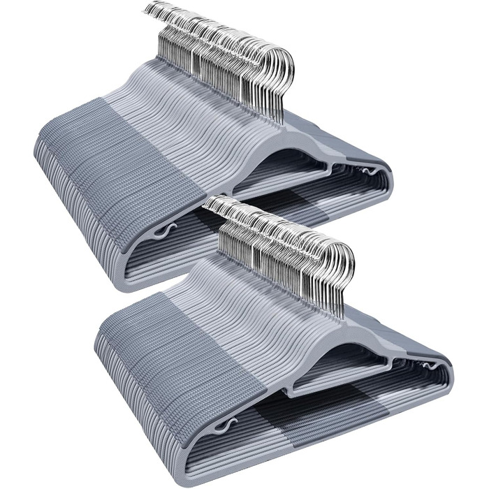 100 шт. Плечі для одягу з неслизьким покриттям, обертаються на 360°, товщина 0,5 см, довжина 42 см, сірий + сріблястий, APY03G