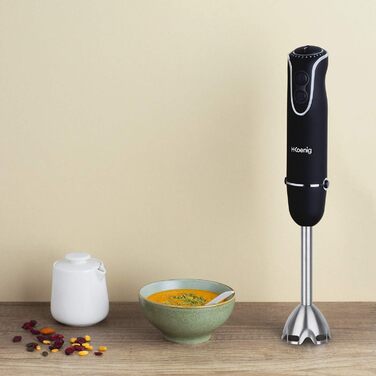 Ручний блендер H.Koenig MIX75 Stabmixer-Set: чаша, вінчик, блендер, 750W, 5 швидкостей, нержавіюча сталь, чорний