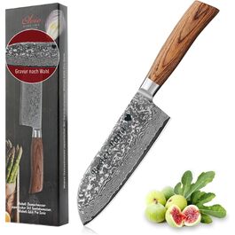 Ніж кухонний Wakoli EDIB Pro Santoku з дамаської сталі (VG10) 17 см, рукоять Pakkawood, подарункова коробка - для м'яса, риби та овочів, з можливістю гравіювання