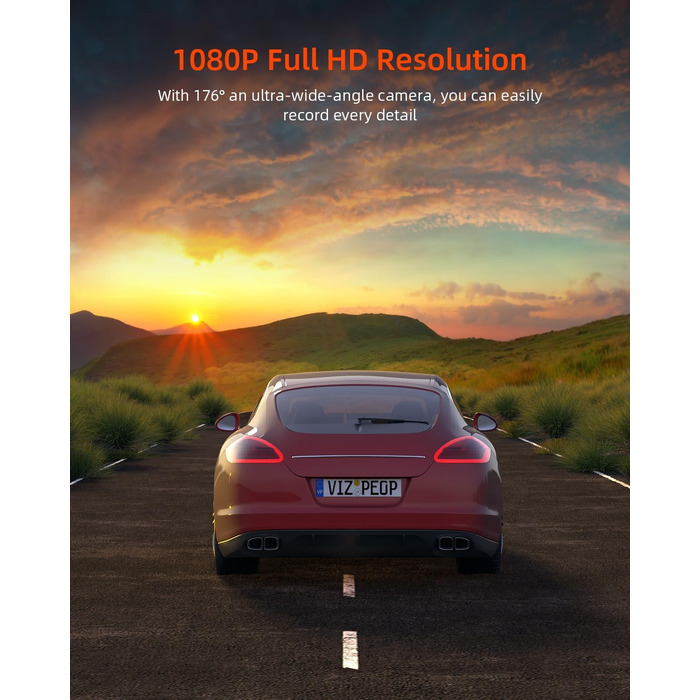 Відеореєстратор у машину Dashcam Auto з 32GB SD-картою, 1080P FHD, Нічне бачення, Широкий кут 176°, IPS-дисплей 3 дюйми, G-сенсор, Loop-запис, Виявлення руху та Паркувальний режим