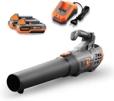 FUXTEC 20V Cordless Leaf Blower FX-E1LB20 - Includes 2 x 2Ah Li-Ion Batteries and 2.4A Charger - Leaf blower for removing leaves from gardens, walkways, and driveways - Quiet - up to 38m/s
