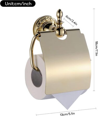 CASEWIND Toilet Paper Holder Gold, Wall Mounted Toilet Paper Holder, Wall WC Paper Bracket with Cover Brass for Drilling