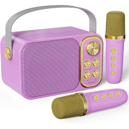 Караоке машина з 2 мікрофонами, портативна Bluetooth колонка для дітей та дорослих, 7 голосових ефектів, ідеальна для вечірок та днів народження (фіолетовий)