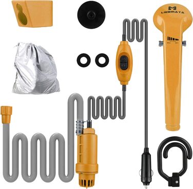 12V Portable Outdoor Shower Cigarette Lighter Socket Powered Shower Pump Water Pump for Car, RV, Camper, Camping, Hiking