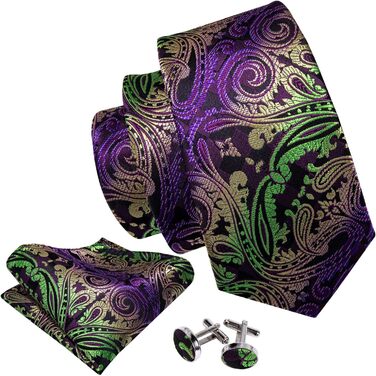 Краватка чоловіча Barry.Wang однотонна павлижий візерунок сатин з нагрудною хустинкою для весілля, золотисто-фіолетова